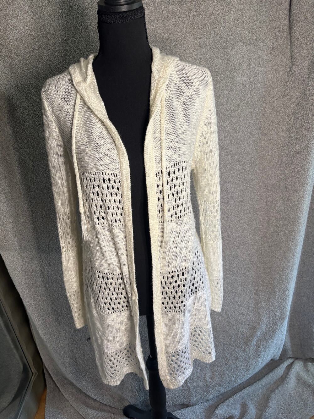 Love Ellie XL Fairycore Hooded Open Knit Cardigan Ivory Boho